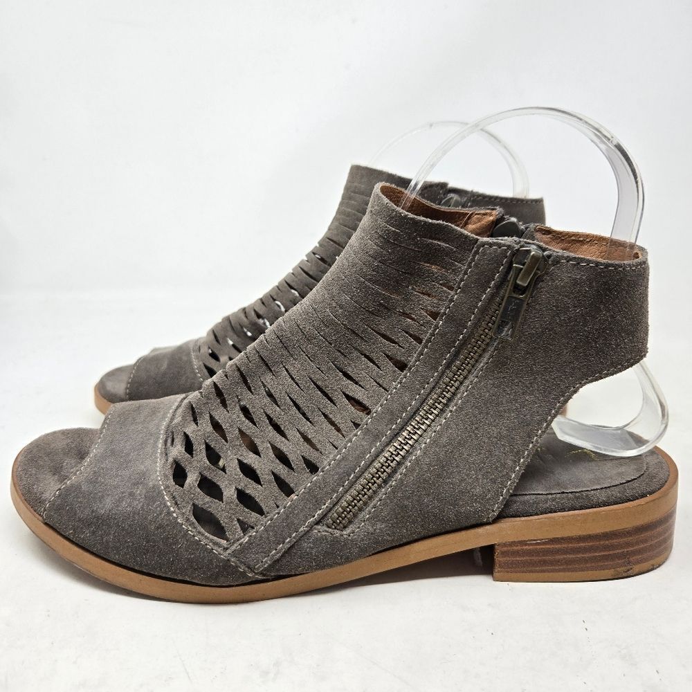 DIBA True Stylish Gray Suede Western Peep Toe Sandal Bootie Size 8 - Picture 3 of 9
